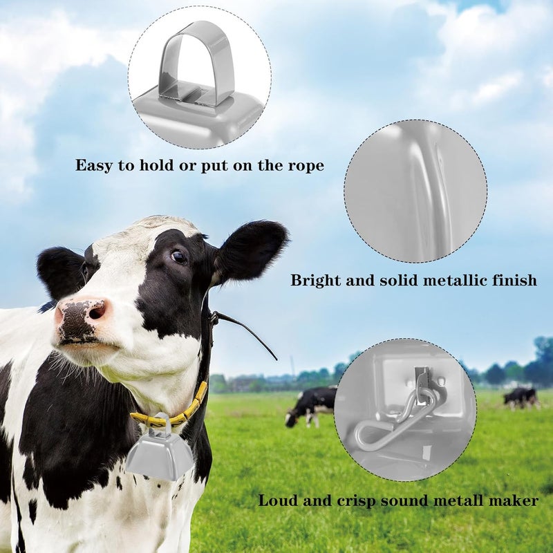 HEYLEAYAR 3Inch Cowbells for Sporting Events,12Pcs Metal Cow Bells Bulk Loud Noise Makers Cow Bell with Handle for Cheering Football Games Spirit Marathon Weddings Party Noisemakers, Silver - Image 3